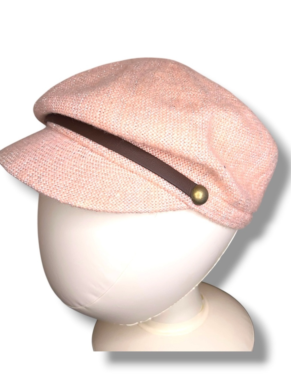 Y2K Joe Boxer Pastel Pink Newsboy Cap Hat Womens Brown Accent Shimmer